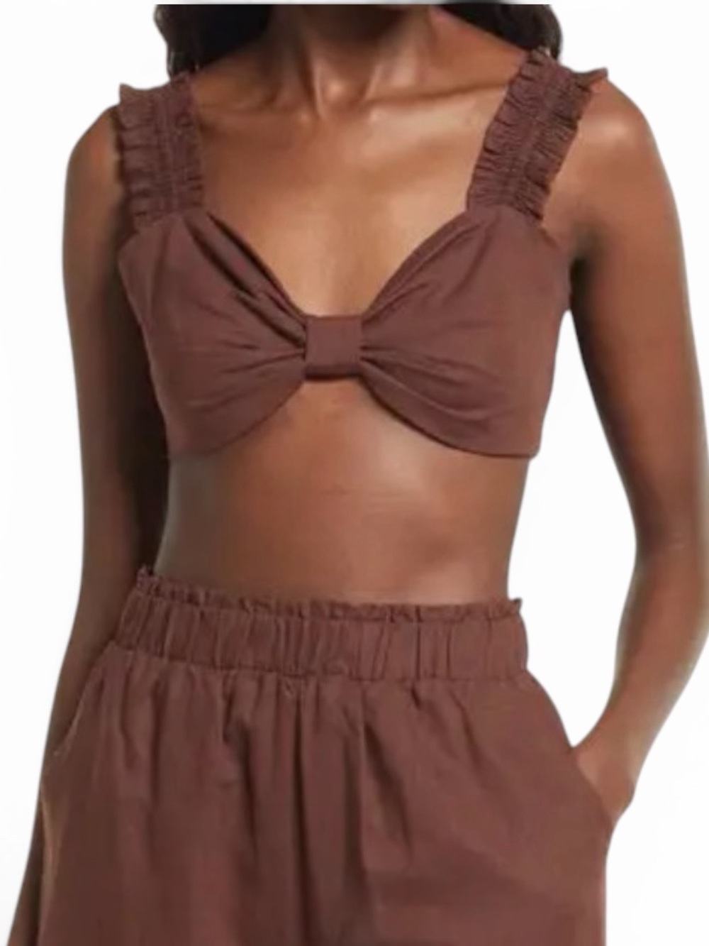NWT CHARLIE HOLIDAY Diana Linen & Cotton Bra Top in‎ Brown, Size 4